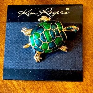 Kim Rogers turtle green enamel tortoise brooch pin